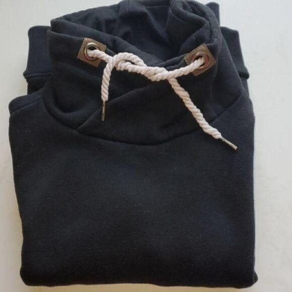 Lee Han Ton Sz. M Black Pullover Kangaroo Pockets Cinched Neck Sweatshirt - Picture 10 of 10